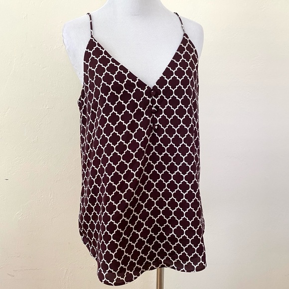 Express Spaghetti Strap Blouse Brown White Abstract Print V-Neck Small - Picture 2 of 11